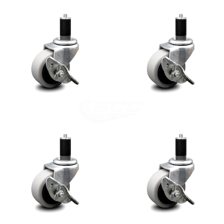 Service Caster 2 Inch Thermoplastic Wheel 1-3/8 Inch Expanding Stem Caster with Brakes, 4PK SCC-EX05S210-TPRS-SLB-138-4